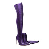 Women's Snake Print Cloth Long Boots - Apricot - Snake Print - 45 B - Plush Stretch Material - image 6