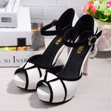 Women's Elegant High Fashion Sandals - Black/White - Stiletto Sandals - 41 B - PU Leather - image 5