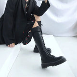 Women's Men's Knee High Lace Up Boots - Black - Matte 1 / Knee High Boots - 48 B - PU Leather - image 28