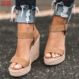 Women's Summer Platform Wedge Sandals - Black - Wedge Sandals - 43 B - PU Leather - image 13