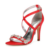 Women's Luxury Satin Crystal Bridal Sandals - Red - Bridal Stilettos - 43 B - Satin - image 6