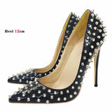 Women's Spikes Rivets Super High Stilettos - Black - 12cm Spike Stilettos - 46 B - PU Leather - image 26
