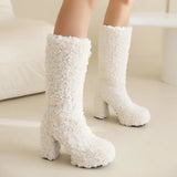 Women's Fuzzy Faux Wool Platform Boots - Orange - Short Plush Boots - 42 B - Imitation Wool - image 5