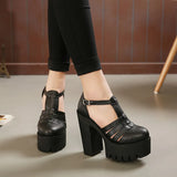 Women's Gothic Punk High Chunky Sandal - Black - Platform Sandals - 35 B - PU Leather - image 6