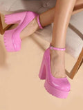 Women's High Platform Buckle Strap Shoes - Black - Patent - Chunky Platform Shoes - 42 B - PU Leather - image 23