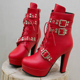 Women's Buckle Strap Platform Ankle Boots - Black - Buckle Strap Ankle Boot - 45 B - PU Leather - image 27