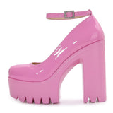 Women's High Platform Buckle Strap Shoes - Black - Patent - Chunky Platform Shoes - 42 B - PU Leather - image 29