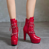 Women's Buckle Strap Platform Ankle Boots - Black - Buckle Strap Ankle Boot - 45 B - PU Leather - image 23