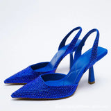 Women's Shiny Beaded Mid Heeled Mules - Blue - Slingback Mules - 43 B - PU Leather - image 4