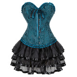 Women's Victorian Corset Dress 2Pcs Set - Green - 1 / Corset / Black Skirt - 6XL - Polyester - image 8