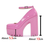 Women's High Platform Buckle Strap Shoes - Black - Patent - Chunky Platform Shoes - 42 B - PU Leather - image 30