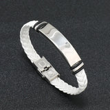 Unisex Titanium Woven Leather Bracelet - Black - Bracelet - Medium - Titanium - image 15