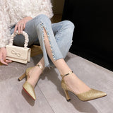 Women's Sparkly Gold Silver Bridal Heels - Gold - Glitter Shoes - 40 B - PU Leather - image 7