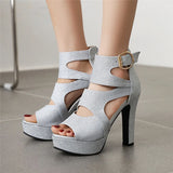 Women's Glitter Gladiator Platform Sandals - Silver - Gladiator Sandals - 3 B - PU Leather - image 22