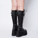 Women's Goth Lace Up Platform Wedges - Black - 1 / Boots - 10.5 B - PU Leather - image 5