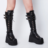 Women's Goth Lace Up Platform Wedges - Black - 1 / Boots - 10.5 B - PU Leather - image 4
