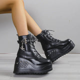 Women's Punk Chunky Platform Creepers - Black - Platform Ankle Boots - 43 B - PU Leather - image 21