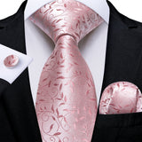 Men's 3 Pcs Silk Pink Wedding Tie Set - Pink - MJ-7681 - Medium - Silk - image 34