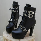 Women's Buckle Strap Platform Ankle Boots - Black - Buckle Strap Ankle Boot - 45 B - PU Leather - image 7