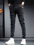 Men's Slim Fit Cargo Streetwear Pants - Black - Skinny Cargo Pants - 38 (5XL) - Polyester - image 4