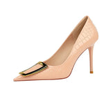 Women's Metal Buckle Pointed Toe Pumps - Nude - Formal Shoes - 40 B - PU Leather - image 40