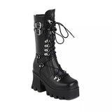 Women's Mid-Calf Platform Buckle Boots - Black - Matte Boots - 43 B - PU Leather - image 17