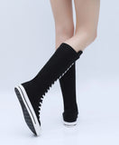 Women's High Top Lace Up Canvas Boots - Black - 1 - Tall Canvas Sneaker - 43 B - Canvas - image 11