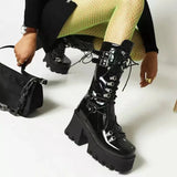 Women's Mid-Calf Platform Buckle Boots - Black - Matte Boots - 43 B - PU Leather - image 5