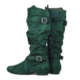 Women's Line Dance Buckle Flat Boots - Green - Boots - 42 B - PU Suede Leather - image 4