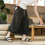 Men's Long Japanese Kimono Wide Shorts - Black - 1 / Japanese Long Shorts - 5XL     92 to 99kg - Linen - image 2
