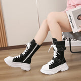 Women's Canvas Chunky Platform Boots - Light Pink - Canvas Boots - 40 B - Canvas - image 6
