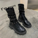 Women's Gothic Platform Combat Boots - Black - Boots - 35 B - PU Leather - image 2
