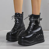Women's Punk Chunky Platform Creepers - Black - Platform Ankle Boots - 43 B - PU Leather - image 14