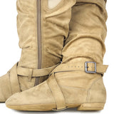 Women's Line Dance Buckle Flat Boots - Green - Boots - 42 B - PU Suede Leather - image 10
