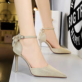 Women's Glitter Bow Knot Strappy Heels - Gold - Prom Shoes - 43 B - PU Leather - image 21