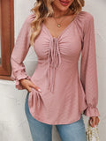 Women's Fashion A Line Drawstring Blouse - Green - Shirt - XXXL - Polyester - image 6