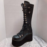 Women's Goth Lace Up Platform Wedges - Black - 1 / Boots - 10.5 B - PU Leather - image 8