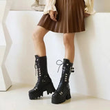 Women's Mid-Calf Platform Buckle Boots - Black - Matte Boots - 43 B - PU Leather - image 13
