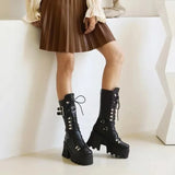 Women's Mid-Calf Platform Buckle Boots - Black - Matte Boots - 43 B - PU Leather - image 12