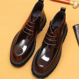 Men's Leather Chunky Heel Dress Boots - Wine Red - Formal Boots - 46 B - Genuine Leather - image 11