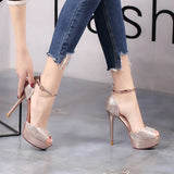Women's Shimmery High Heel Stilettos - Gold - Super High Heels - 39 B - PU Leather - image 2