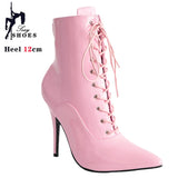 Women's Patent Pointed Toe Ankle Boots - Pink - Ankle Boot - 35 B - PU Patent Leather - image 19