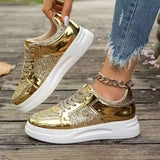 Women's Gold Sequins Platform Sneakers - Light Gold - Sneakers - 43 B - PU - image 7