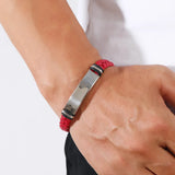 Unisex Titanium Woven Leather Bracelet - Black - Bracelet - Medium - Titanium - image 8
