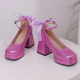 Women's Square Toe Block Heel Platforms - Blue - Platform Heels - US14-EU45-27.5CM - PU Leather - image 43