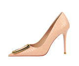 Women's Metal Buckle Pointed Toe Pumps - Green - Formal Shoes - 40 B - PU Leather - image 39