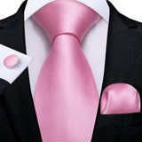 Men's 3 Pcs Silk Pink Wedding Tie Set - Pink - MJ-401 - Medium - Silk - image 29