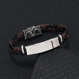 Unisex Titanium Woven Leather Bracelet - Black - Bracelet - Medium - Titanium - image 26