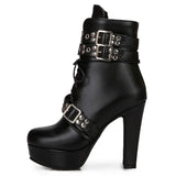 Women's Buckle Strap Platform Ankle Boots - Black - Buckle Strap Ankle Boot - 45 B - PU Leather - image 5