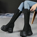 Women's Leather Platform Lace Up Wedges - Black  - Suede - Wedge Boots - 3 B - Genuine Leather - image 7